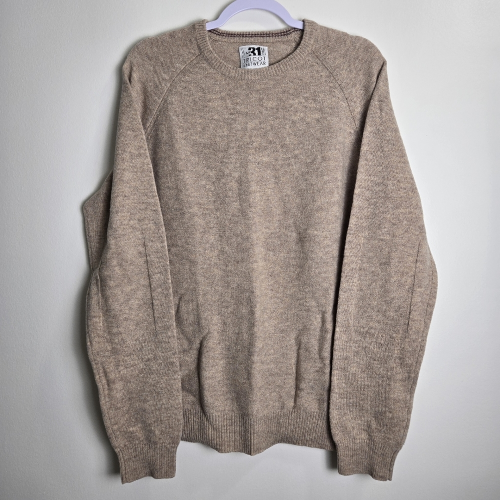 LE 31 TRICOT‎ KNITWEAR Men's 100% Lambswool Demure Beige Classic Crewneck Knit L